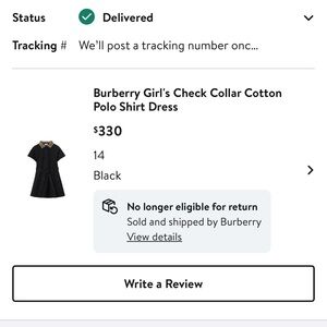 Girls Burberry Black Cotton Polo Dress with Check Collar